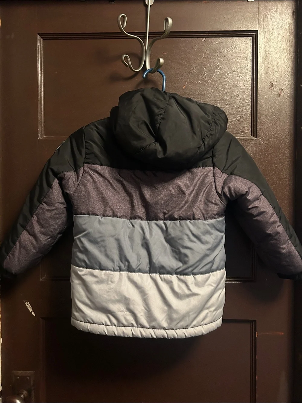 Kids Colorblock Puffer Jacket in Black and Gray with Lime Lining